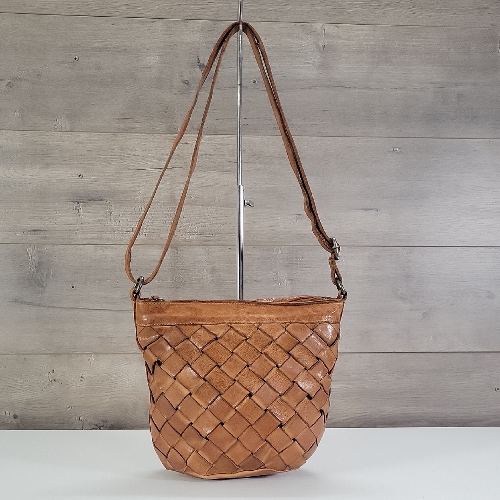 Vilenca Holland for Anthropologie Woven Leather Crossbody Shoulder Bag - Tan
